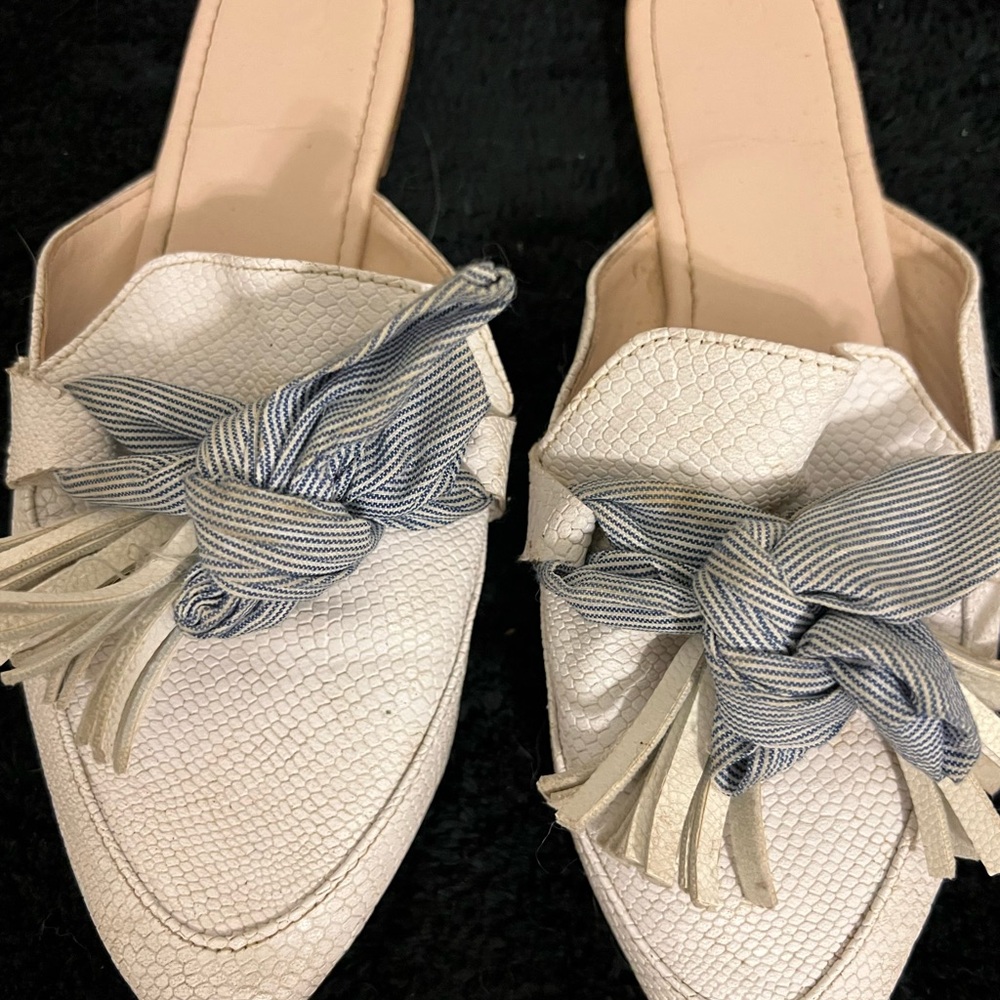 Elegant White Slip-On Loafers with Blue Accents
